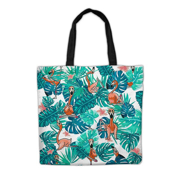 Gearhumans 3D Flamingo Doing Yoga In Tropical Custom Name Tote Bag GS1106213 Tote Bag Tote Bag FS 