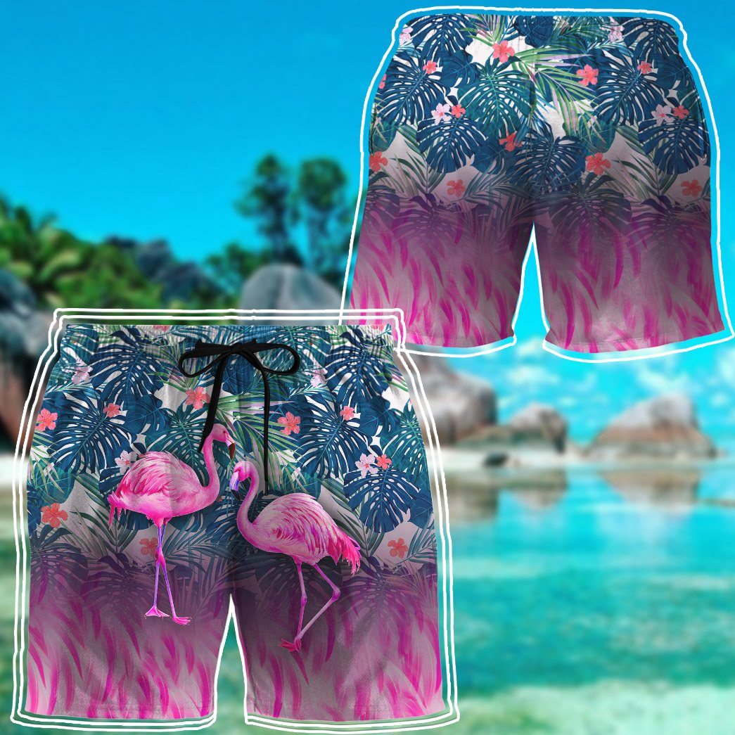 Gearhumans 3D Flamingo Hawaii Custom Beach Shorts Swim Trunks GS14052128 Men Shorts 