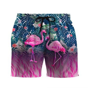 Gearhumans 3D Flamingo Hawaii Custom Beach Shorts Swim Trunks