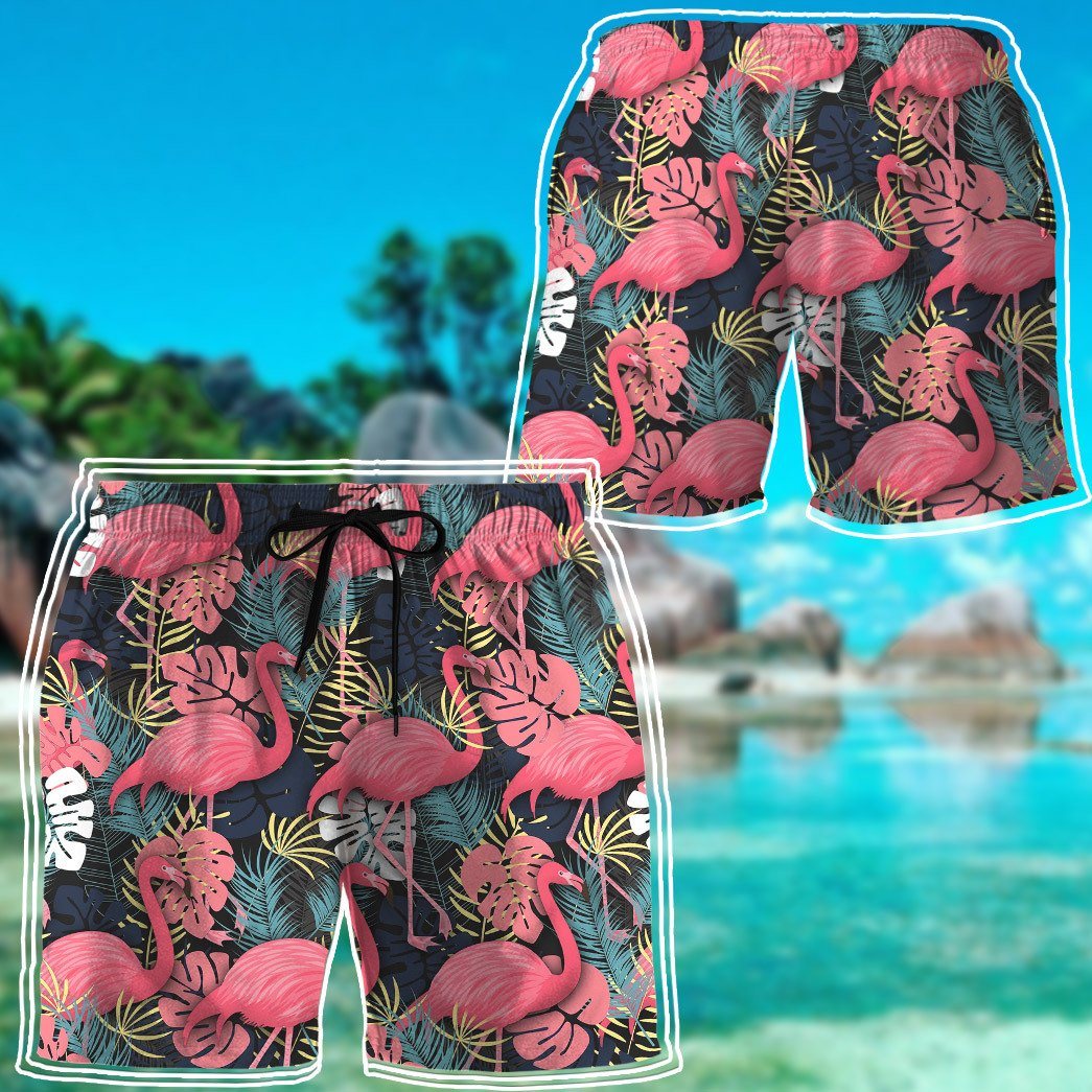 Gearhumans 3D Flamingo Hawaii Custom Beach Shorts Swim Trunks GS1705211 Men Shorts 
