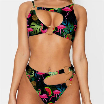 Gearhumans 3D Flamingo Hawaii Custom Ring Swimsuit