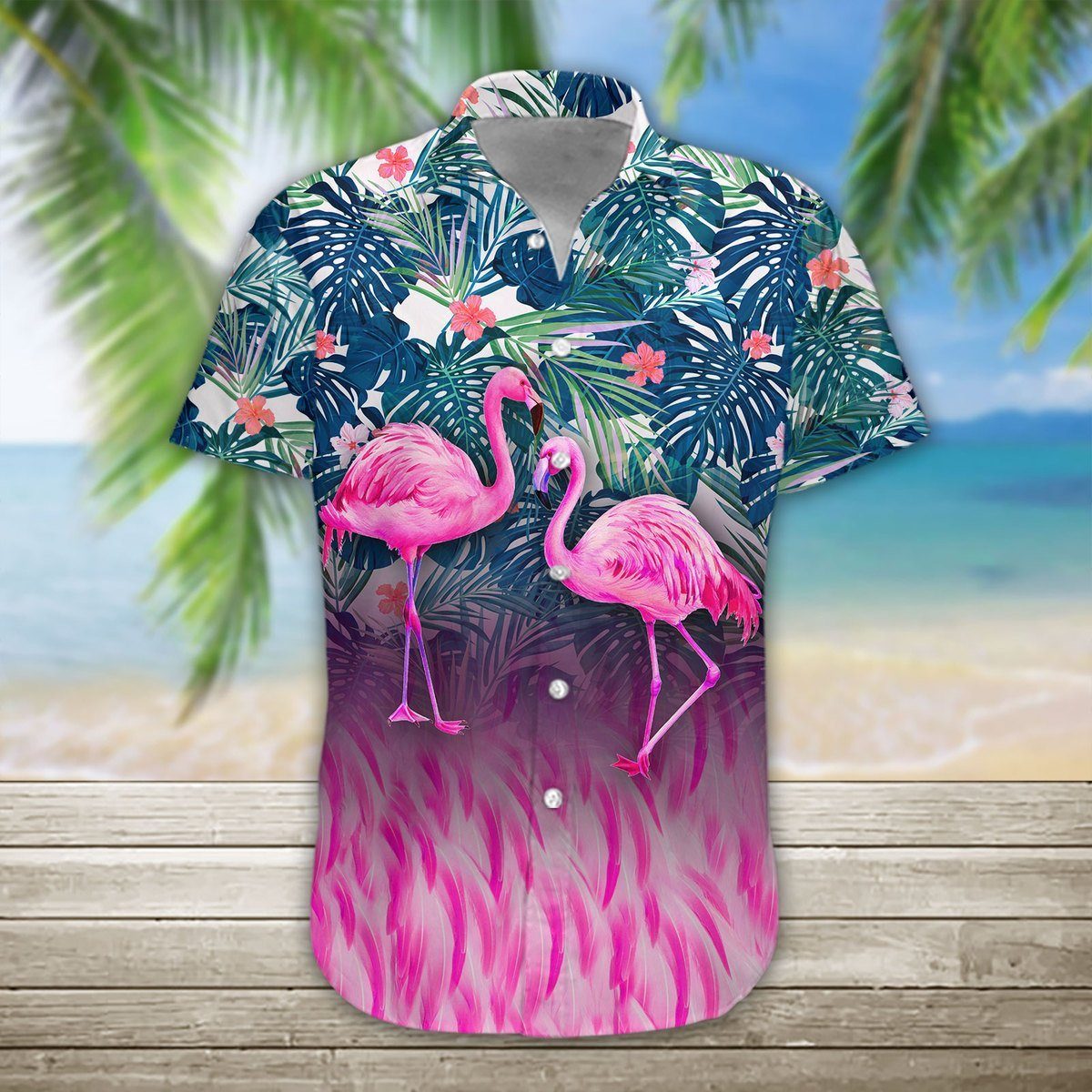 Gearhumans 3D Flamingo Hawaii Shirt hawaii Short Sleeve Shirt