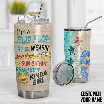 Gearhumans 3D Flip Flop Kinda Girl Custom Name Design Insulated Vacuum Tumbler