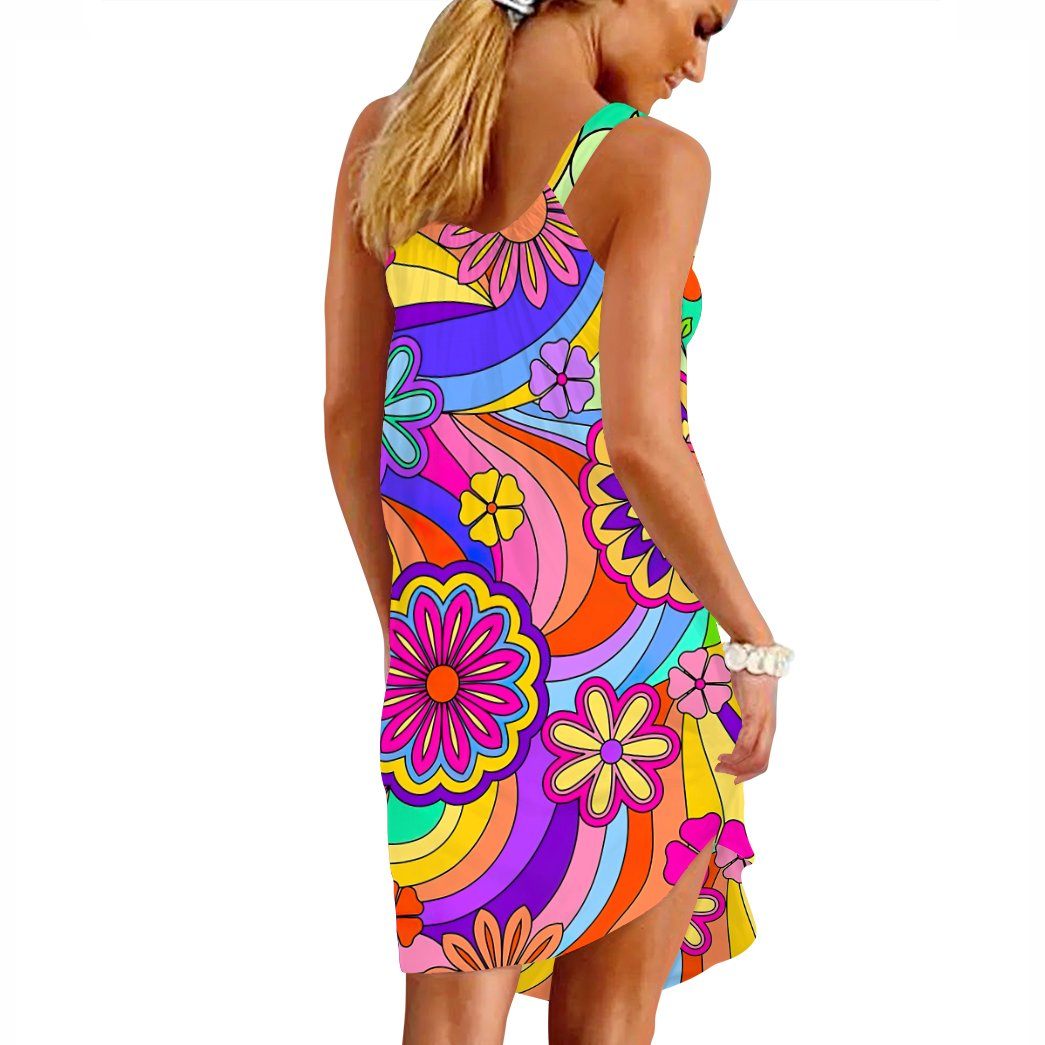 Gearhumans 3D Flower Child Hippie Flowers Custom Sleeveless Beach Dress GO21062118 Beach Dress 