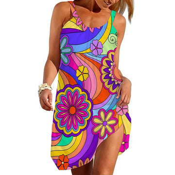 Gearhumans 3D Flower Child Hippie Flowers Custom Sleeveless Beach Dress GO21062118 Beach Dress Beach Dress S 