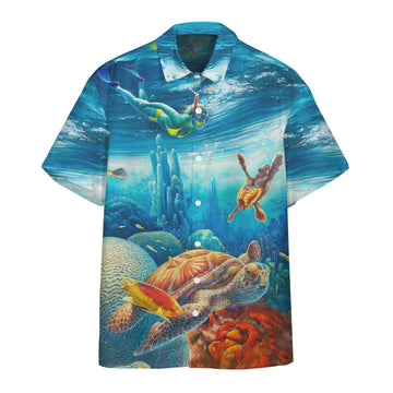 Gearhumans 3D Freediving With Sea Turtles Custom Short Sleeve Shirt GS16062117 Hawai Shirt Hawai Shirt S 