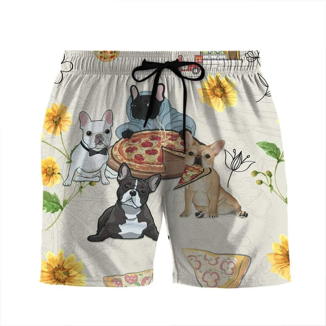 Gearhumans 3D French Bulldog Are Intrigued By Pizza Summer Beach Shorts Swim Trunks GV130720 Men Shorts Men Shorts S