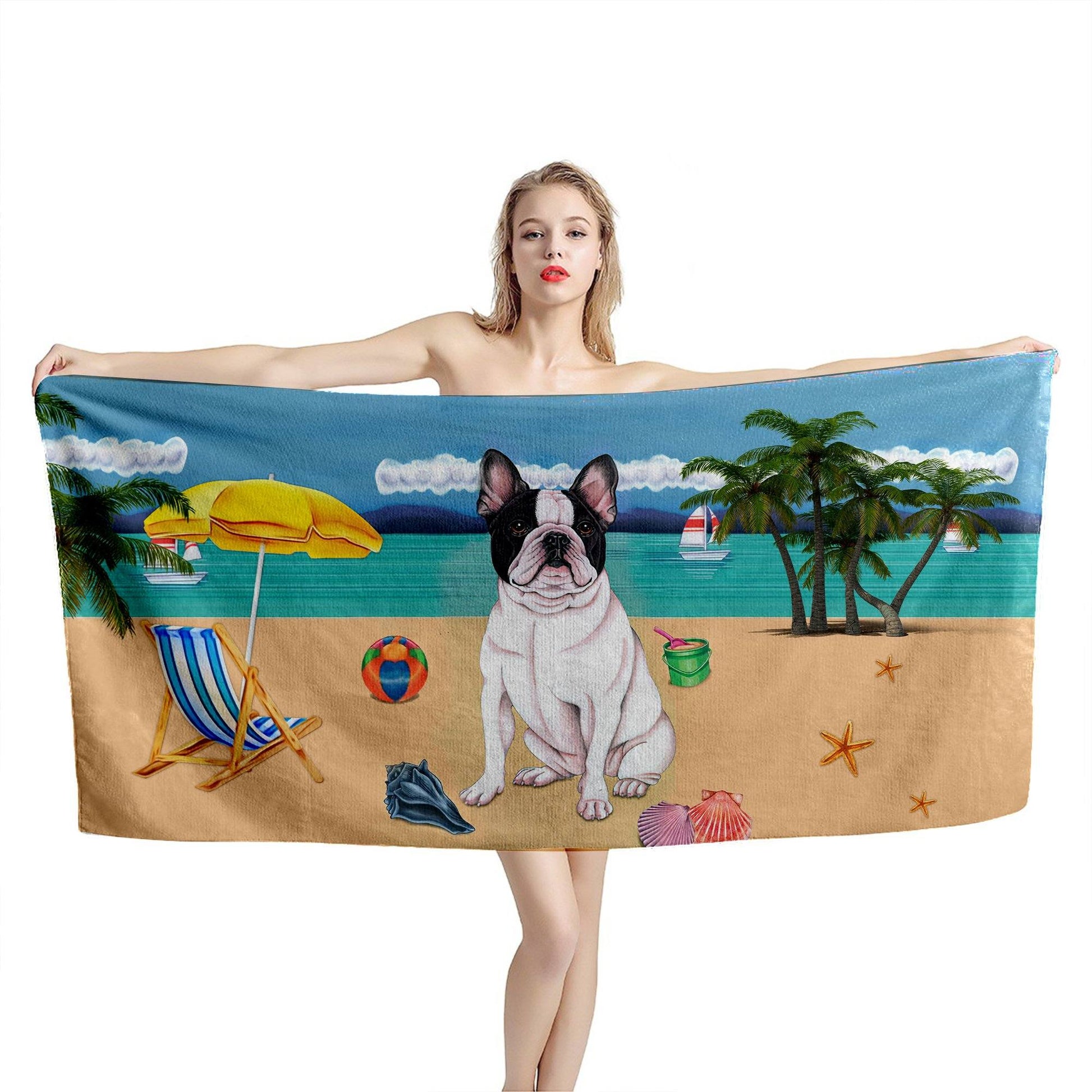 Gearhumans 3D French Bulldog Custom Beach Towel GW1205217 Towel 