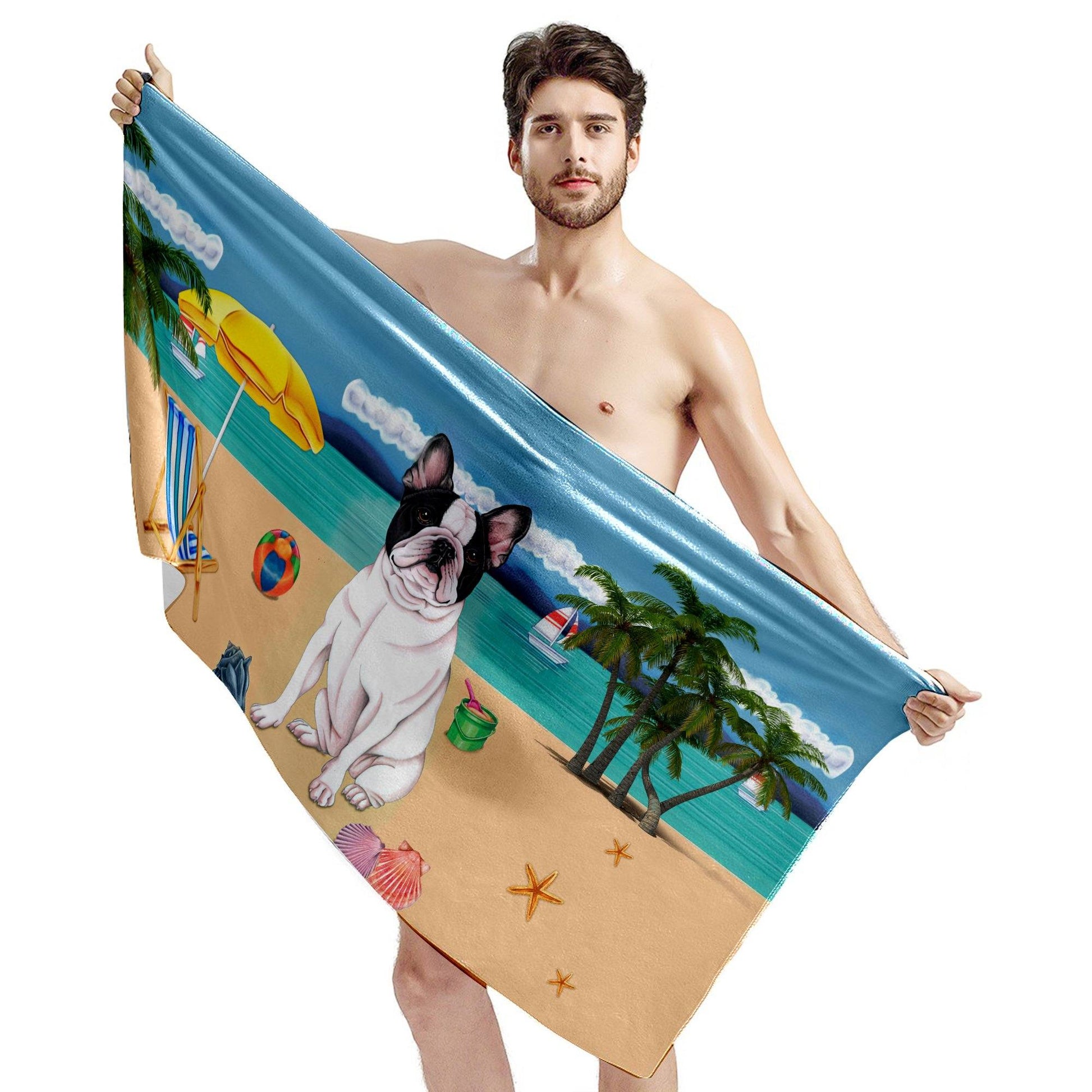 Gearhumans 3D French Bulldog Custom Beach Towel GW1205217 Towel 