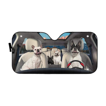 Gearhumans 3D French Bulldog Family Custom Car Auto Sunshade