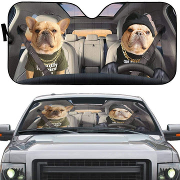 Gearhumans 3D French Bulldog Friends Custom Car Auto Sunshade