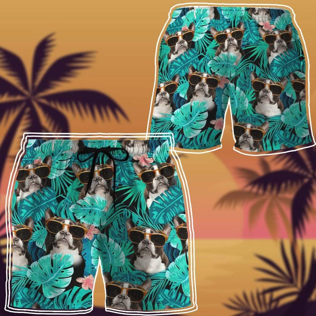 Gearhumans 3D French Bulldog Tropical Hawaii Custom Beach Shorts Swim Trunk GW13011 Men Shorts