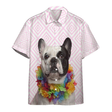 Gearhumans 3D French Bulldog Wearing Hawaiian Lei Custom Hawaii Shirt