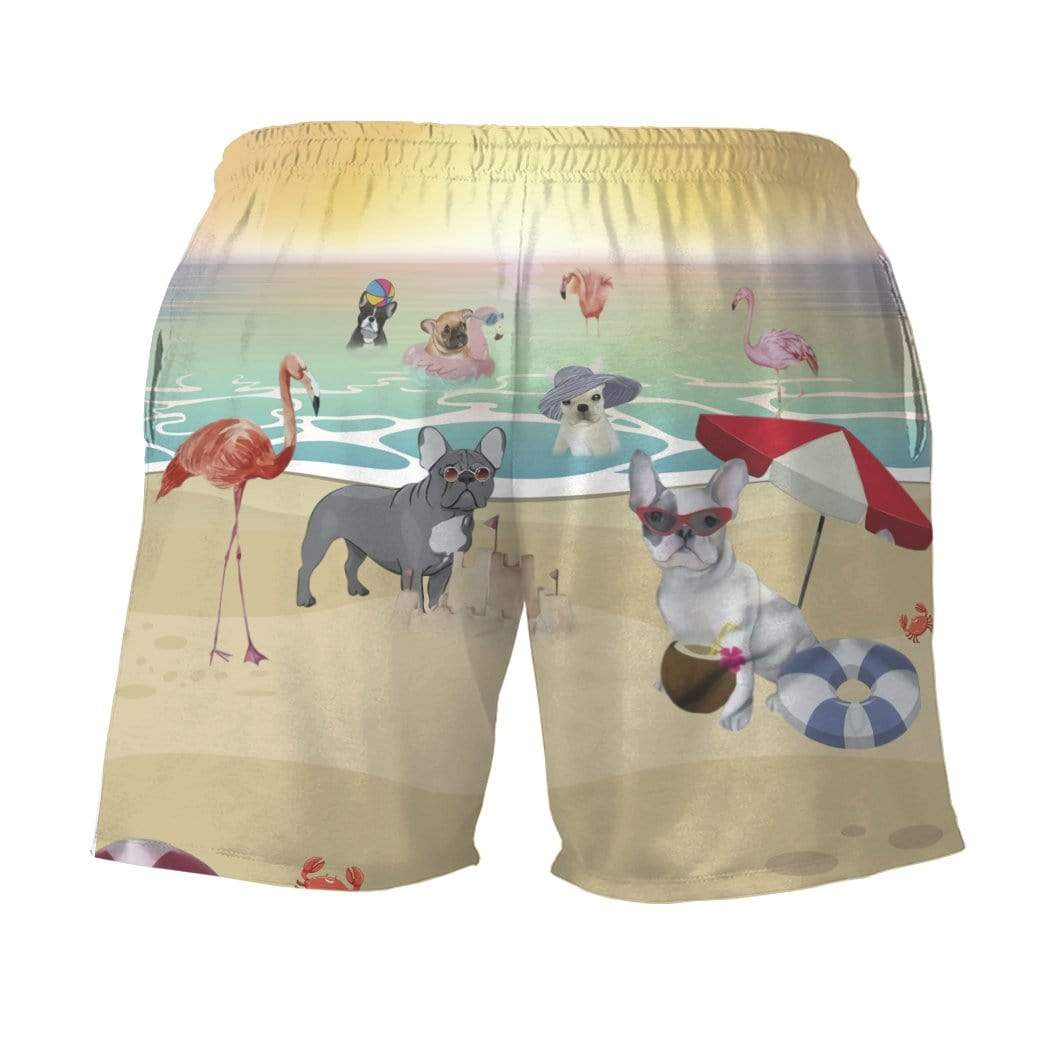 Gearhumans 3D French Bulldog With Flamingo At The Beach Summer Beach Shorts Swim Trunks GV15078 Men Shorts