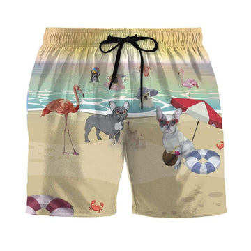 Gearhumans 3D French Bulldog With Flamingo At The Beach Summer Beach Shorts Swim Trunks GV15078 Men Shorts Men Shorts S