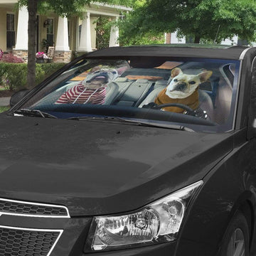 Gearhumans 3D Friend Soulmate Bulldogs Couple Custom Car Auto Sunshade