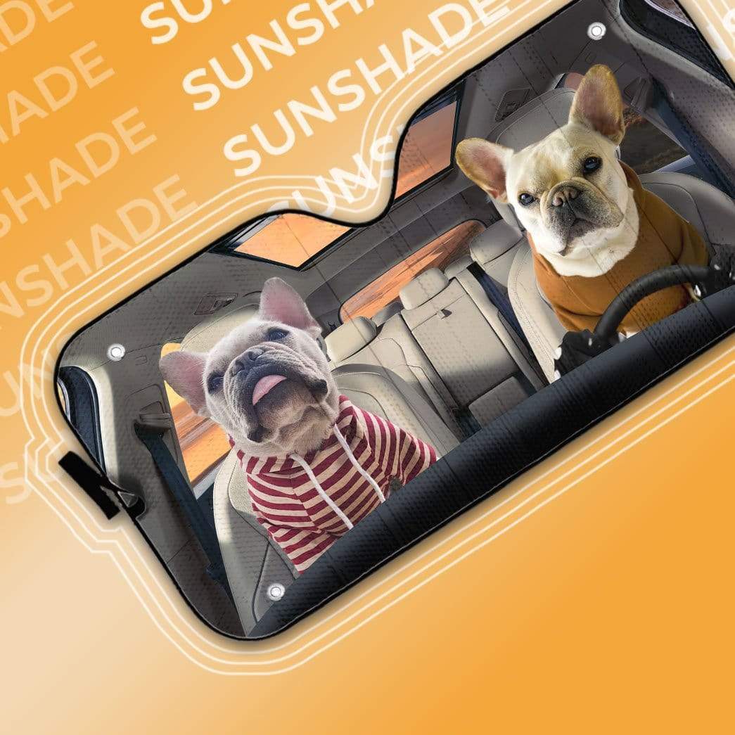 gearhumans 3D Friend Soulmate Bulldogs Couple Custom Car Auto Sunshade GV17069 Auto Sunshade 