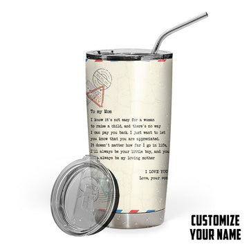Gearhumans 3D From Son To Mom Mothers Day Gift Custom Name Design Insulated Vacuum Tumbler