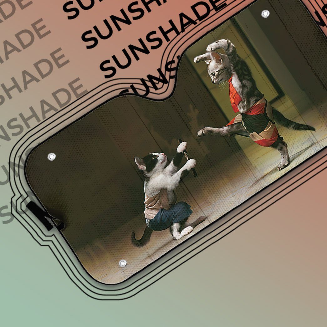 Gearhumans 3D Funny Cat Fight Custom Car Auto Sunshade GO23042121 Auto Sunshade 