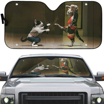 Gearhumans 3D Funny Cat Fight Custom Car Auto Sunshade