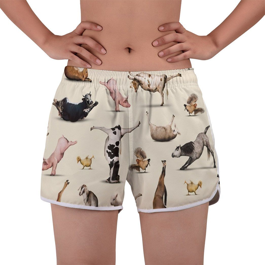 Gearhumans 3D Funny Farm Animal Yoga Custom Women Beach Shorts Swim Trunk GS14052130 Women Shorts 