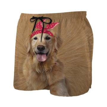 Gearhumans 3D Funny Golden Retriever Custom Beach Shorts Swim Trunks