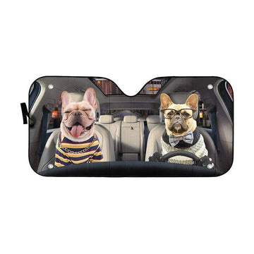 Gearhumans 3D Funny Love Bulldogs Couple Custom Car Auto Sunshade