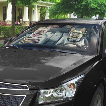 Gearhumans 3D Funny Love Bulldogs Couple Custom Car Auto Sunshade