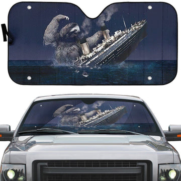 Gearhumans 3D Funny Slothzilla Hits Titanic Custom Car Auto Sunshade