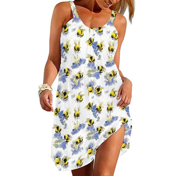 Gearhumans 3D Fuzzy Bees And Flowers Custom Beach Dress GW2306212 Beach Dress Beach Dress S 