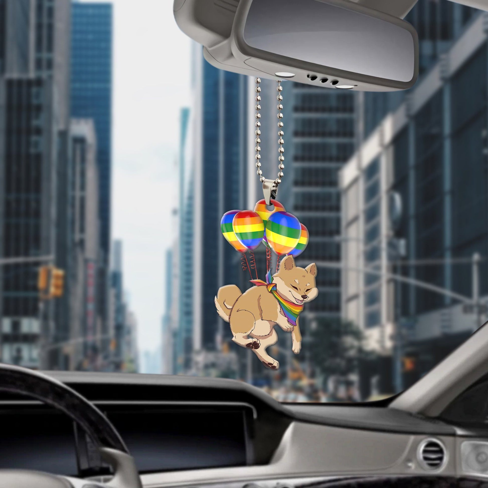 Gearhumans 3D Gay Pride Shiba Inu Fly With Balloons Custom Car Hanging GS25052124 Car Hanging 