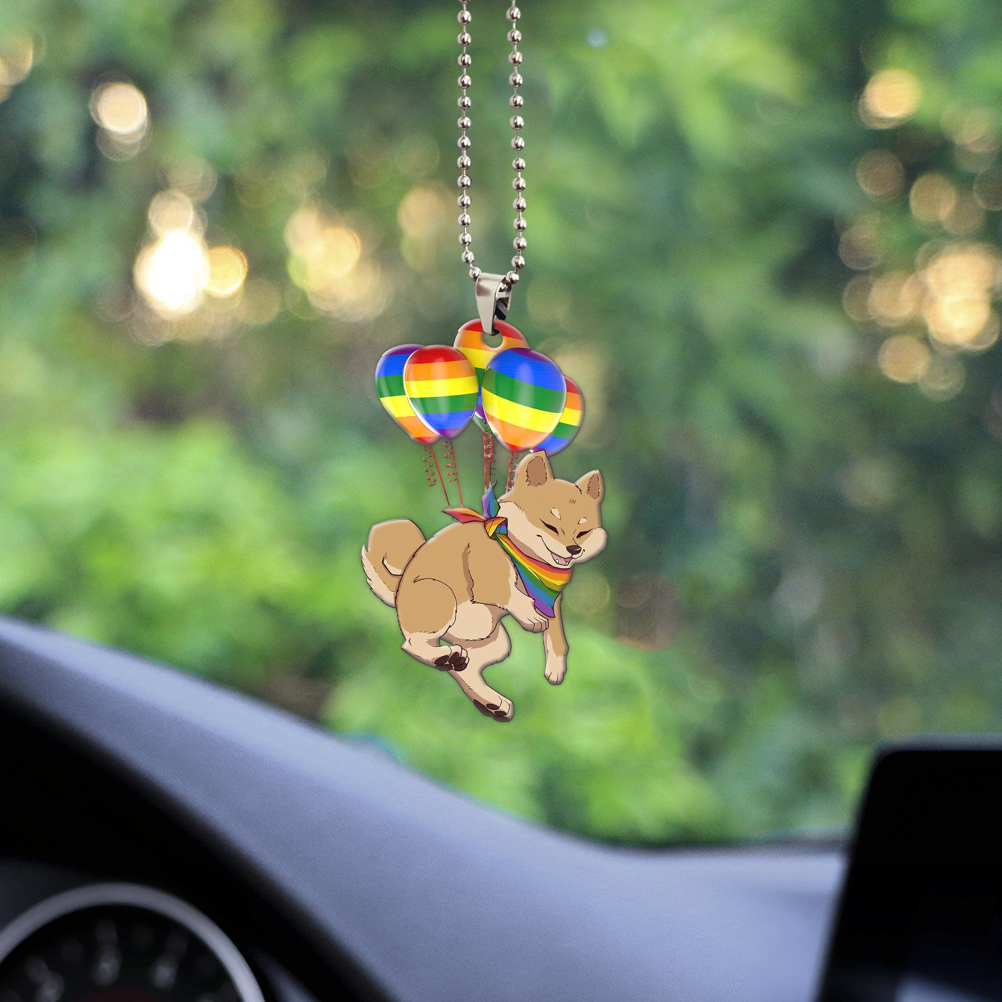 Gearhumans 3D Gay Pride Shiba Inu Fly With Balloons Custom Car Hanging