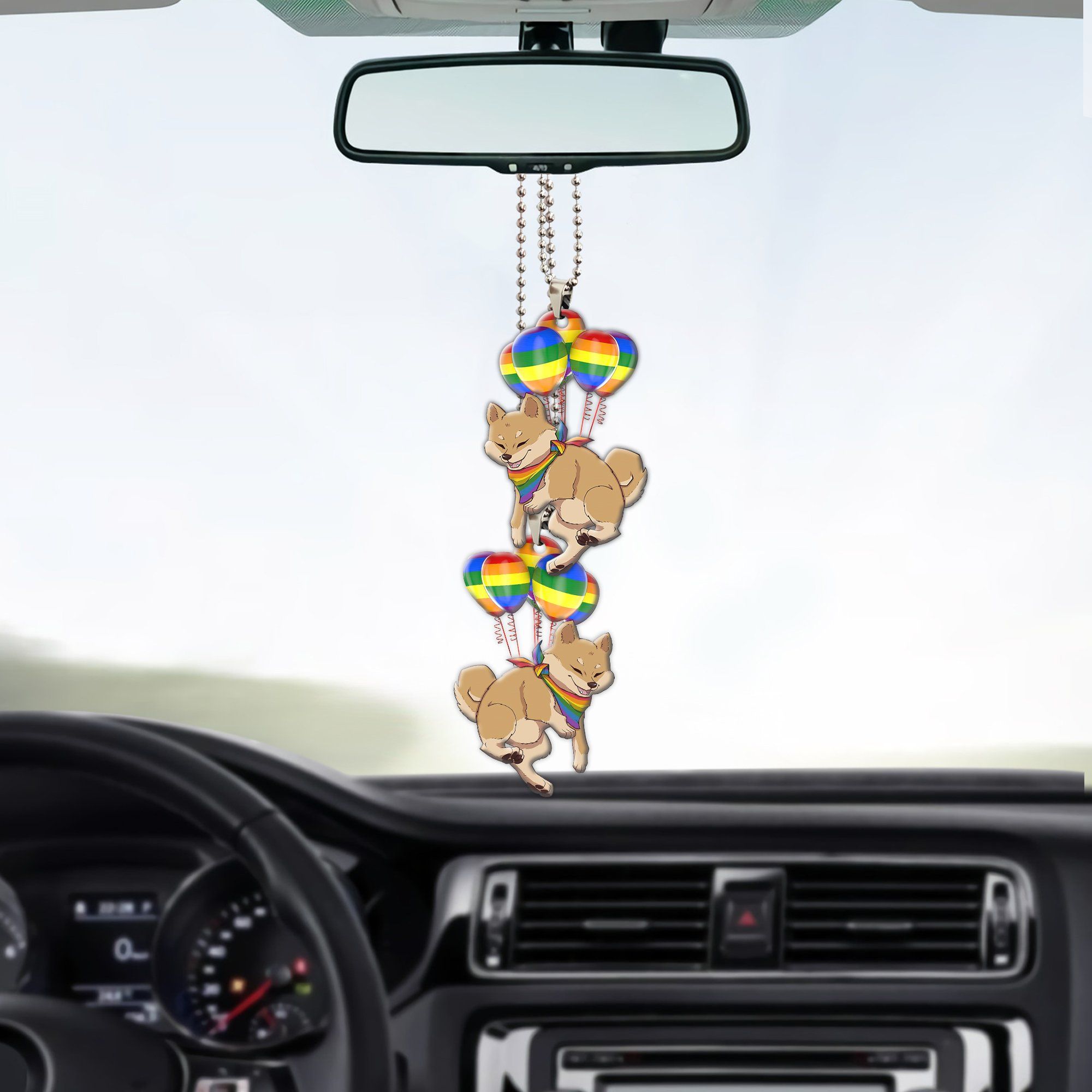 Gearhumans 3D Gay Pride Shiba Inu Fly With Balloons Custom Car Hanging