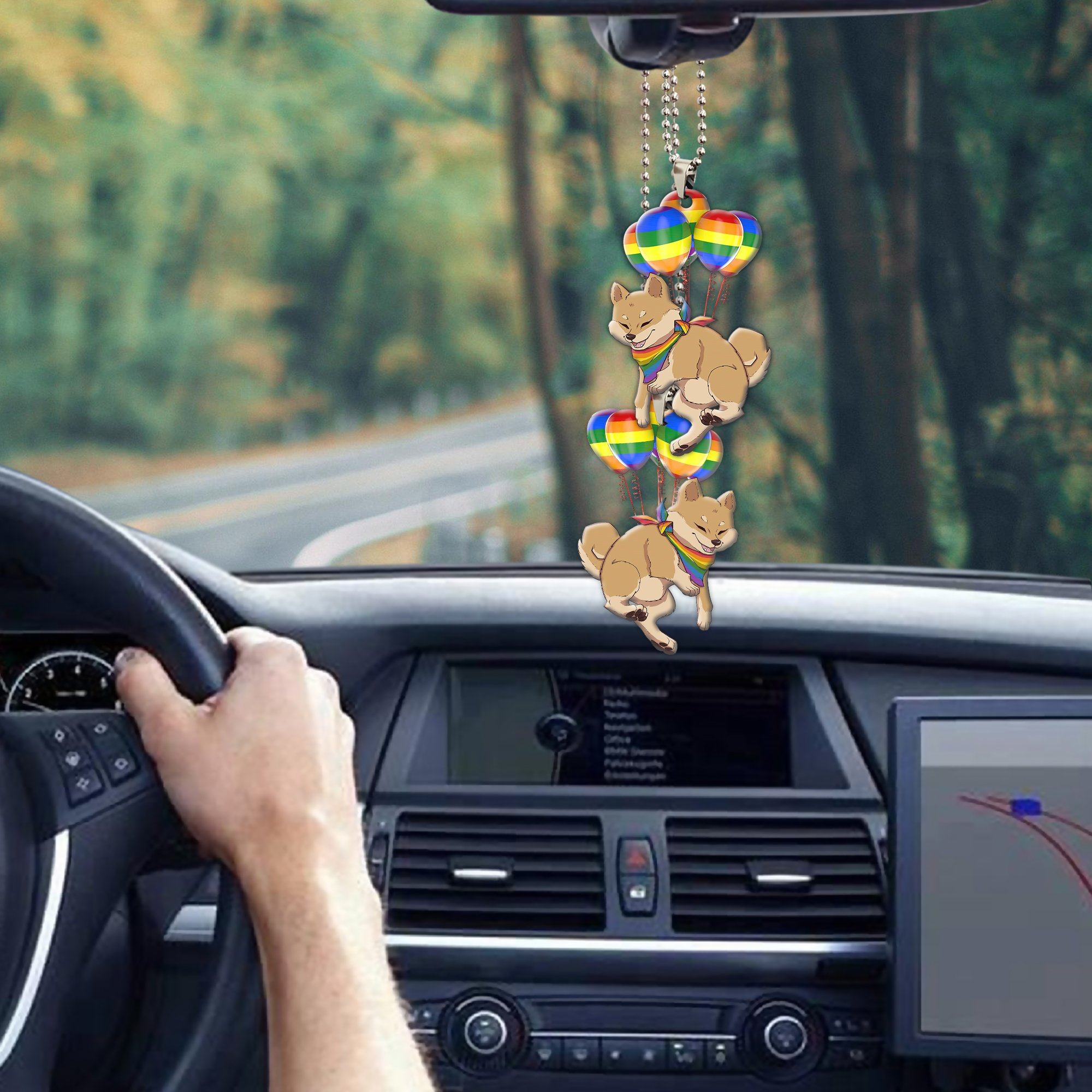 Gearhumans 3D Gay Pride Shiba Inu Fly With Balloons Custom Car Hanging