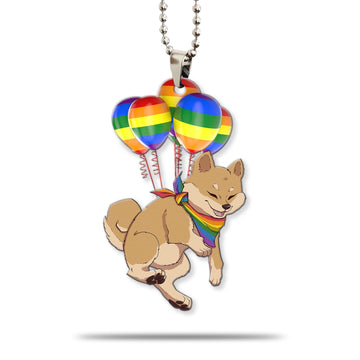 Gearhumans 3D Gay Pride Shiba Inu Fly With Balloons Custom Car Hanging GS25052124 Car Hanging Car Hanging/1 Pack 
