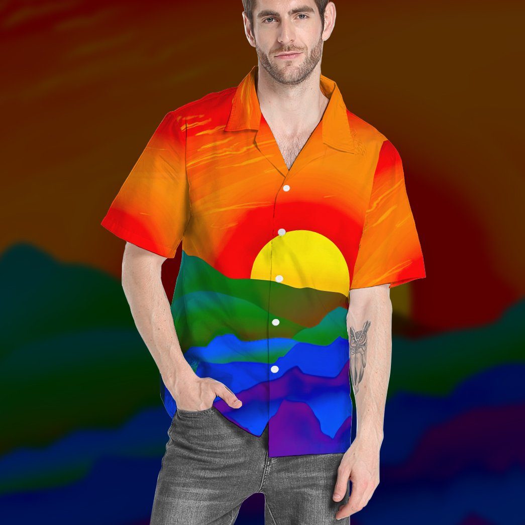 Gearhumans 3D Gay Pride Sunrise Custom Hawaii Shirt