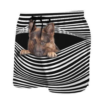 Gearhumans 3D German Shepherd Dog Stripes Custom Beach Shorts Swim Trunks