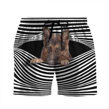 Gearhumans 3D German Shepherd Dog Stripes Custom Beach Shorts Swim Trunks