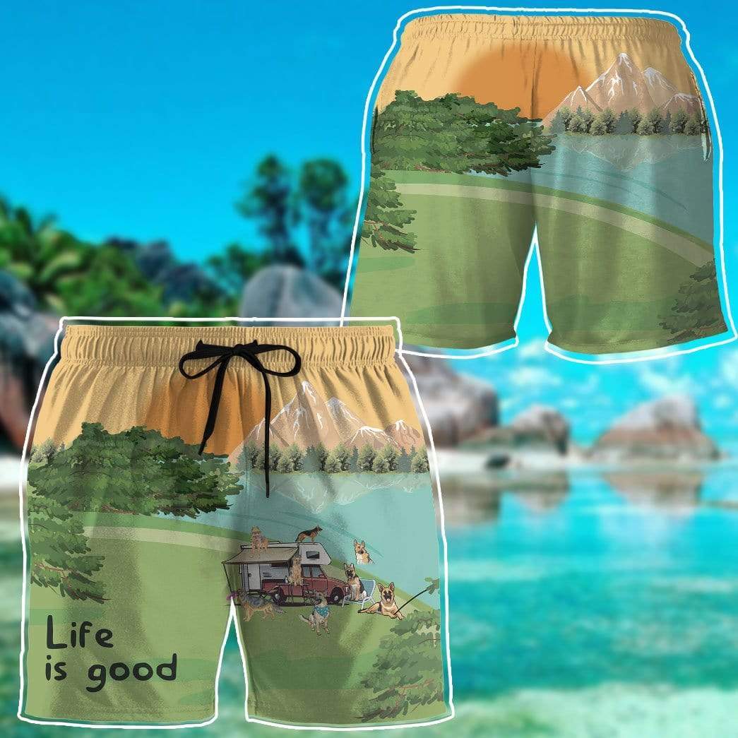 Gearhumans 3D German Shepherd Life Is Good Summer Beach Shorts Swim Trunks GV150712 Men Shorts