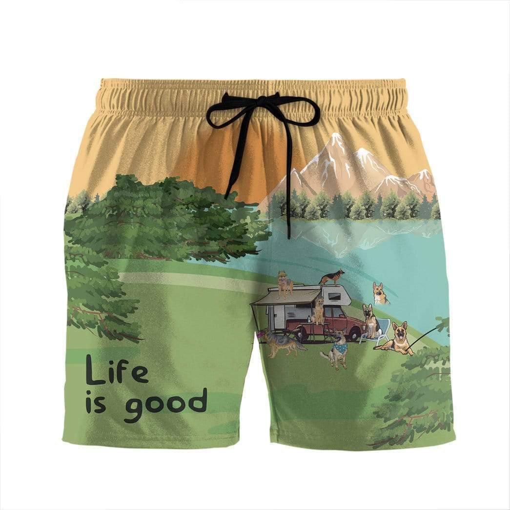 Gearhumans 3D German Shepherd Life Is Good Summer Beach Shorts Swim Trunks GV150712 Men Shorts Men Shorts S