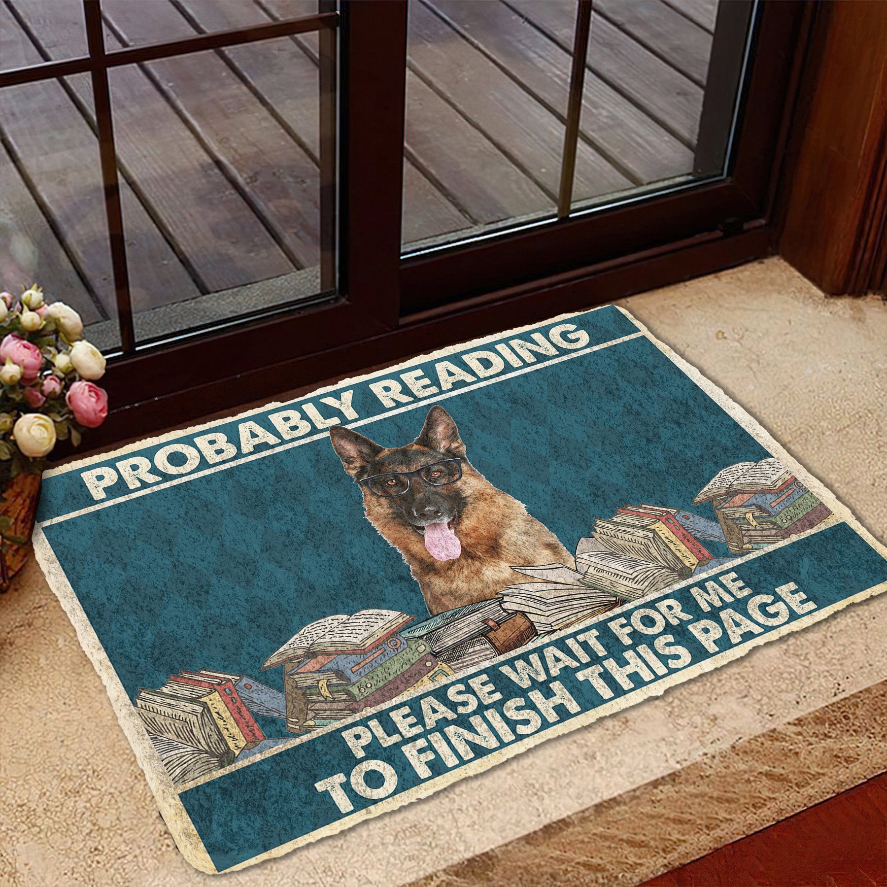 Gearhumans 3D German Shepherd Probably Reading Please Wait Custom Doormat GW2805219 Doormat 