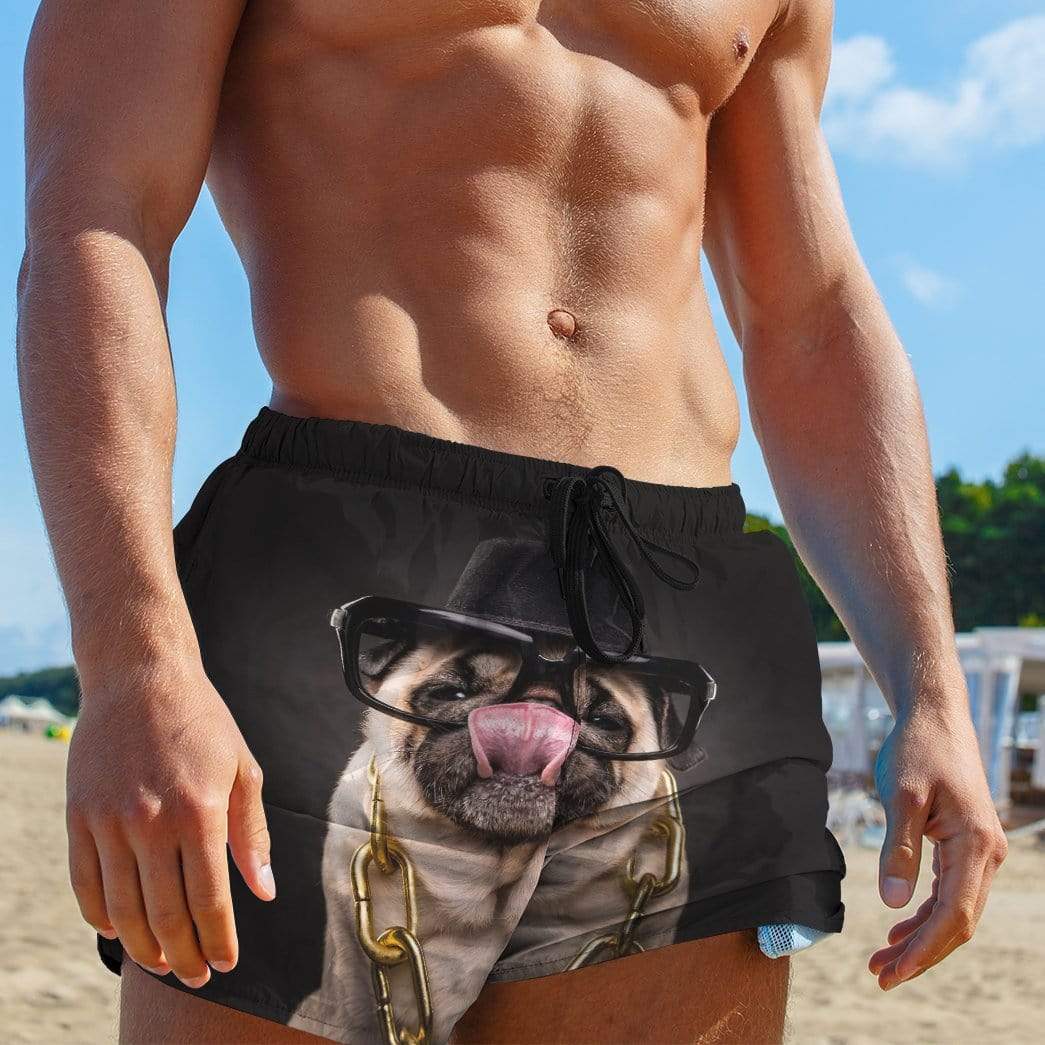 Gearhumans 3D Glasses And Hat Pug Custom Summer Beach Shorts Swim Trunks GV16065 Men Shorts 