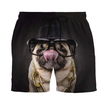 Gearhumans 3D Glasses And Hat Pug Custom Summer Beach Shorts Swim Trunks GV16065 Men Shorts Men Shorts S 