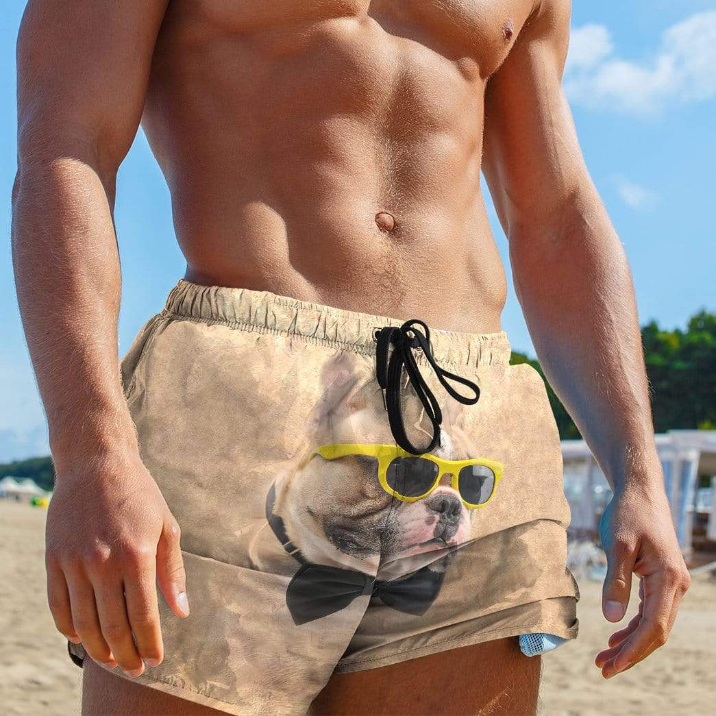 Gearhumans 3D Glasses And Tie Bulldog Custom Summer Beach Shorts Swim Trunks GV160612 Men Shorts 