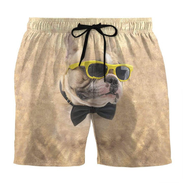 Gearhumans 3D Glasses And Tie Bulldog Custom Summer Beach Shorts Swim Trunks GV160612 Men Shorts Men Shorts S 