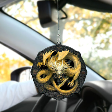 Gearhumans 3D Golden Asian Dragon Car Hanging