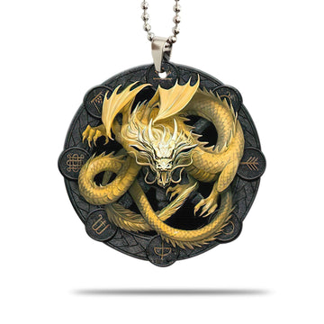 Gearhumans 3D Golden Asian Dragon Car Hanging