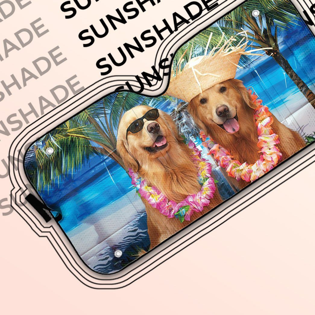 Gearhumans 3D Golden Dog Days Of Summer Custom Car Auto Sunshade GO29042112 Auto Sunshade 