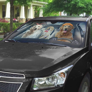 Gearhumans 3D Golden Retriever Dogs Custom Car Auto Sunshade