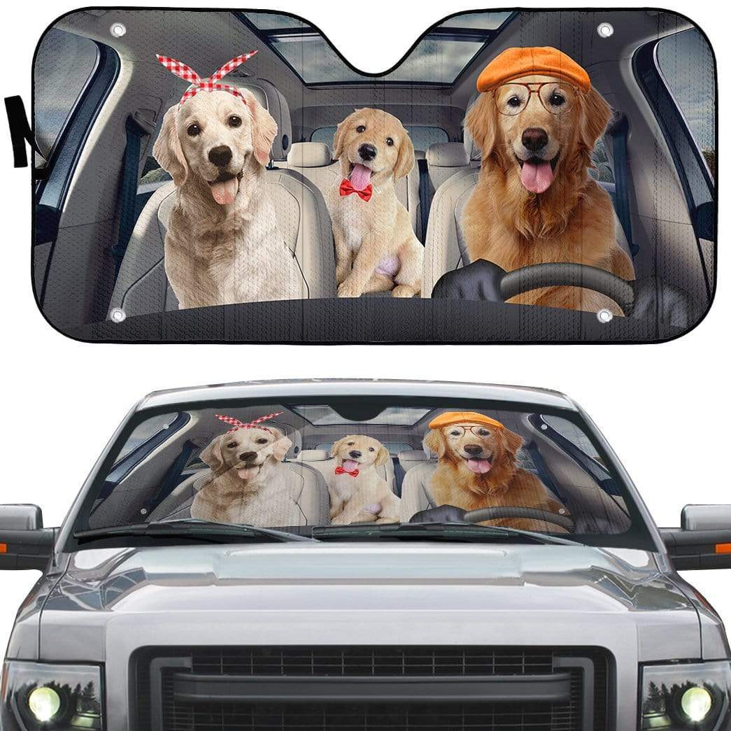 gearhumans 3D Golden Retriever Dogs Custom Car Auto Sunshade GW12068 Auto Sunshade 